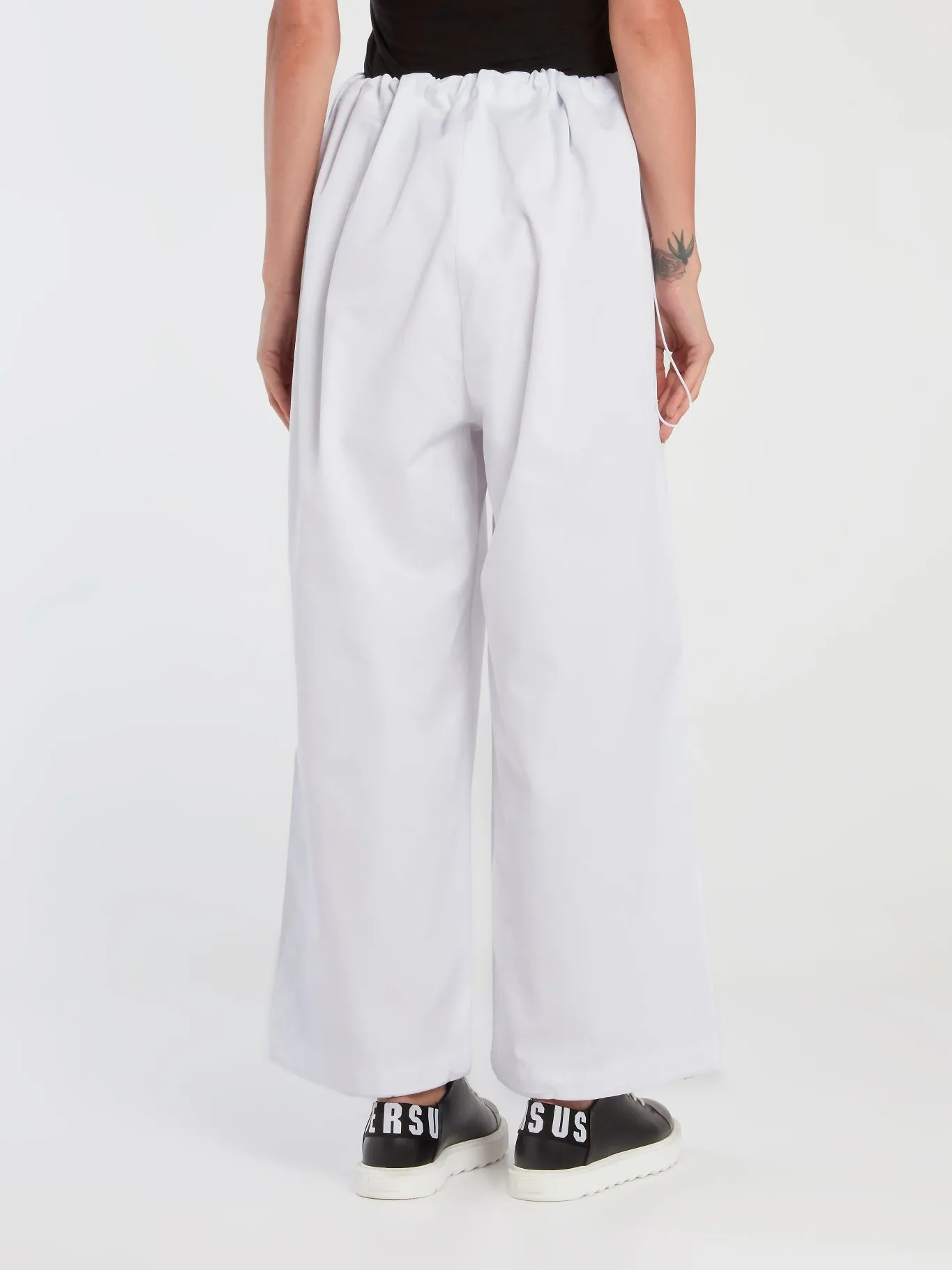 White Drawstring Oversized Twill Pants