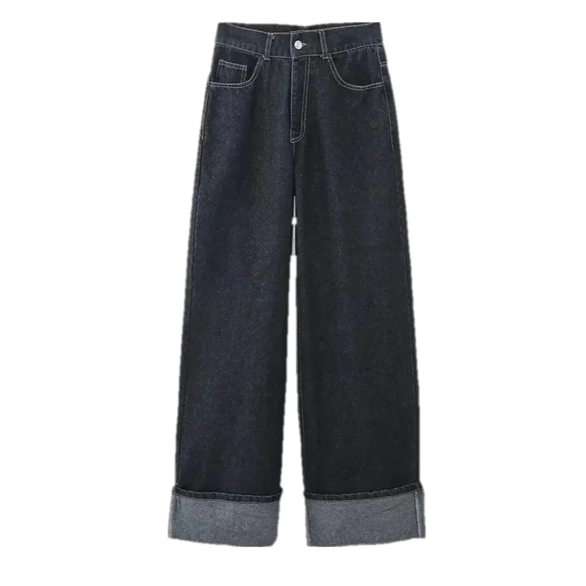 Wide fit casual raw stretchable women's jeans