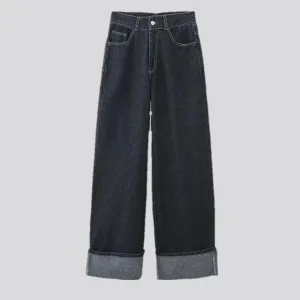 Wide fit casual raw stretchable women's jeans