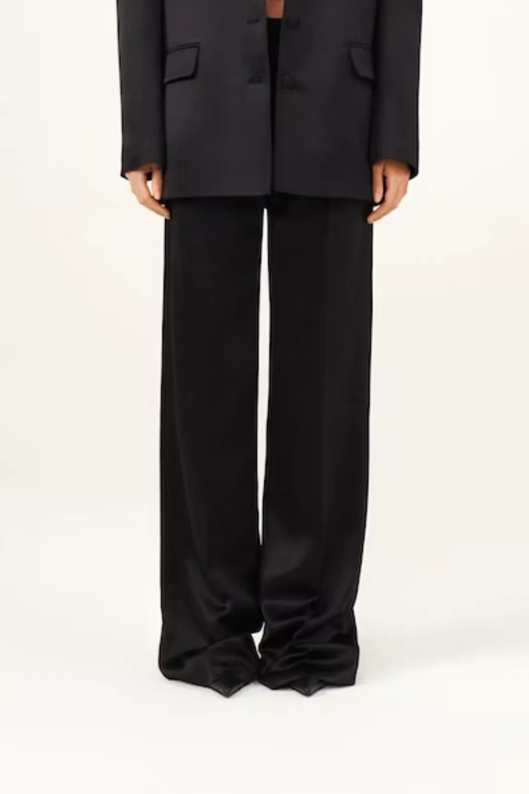 Wide Leg Tailored Silk Pants | Black