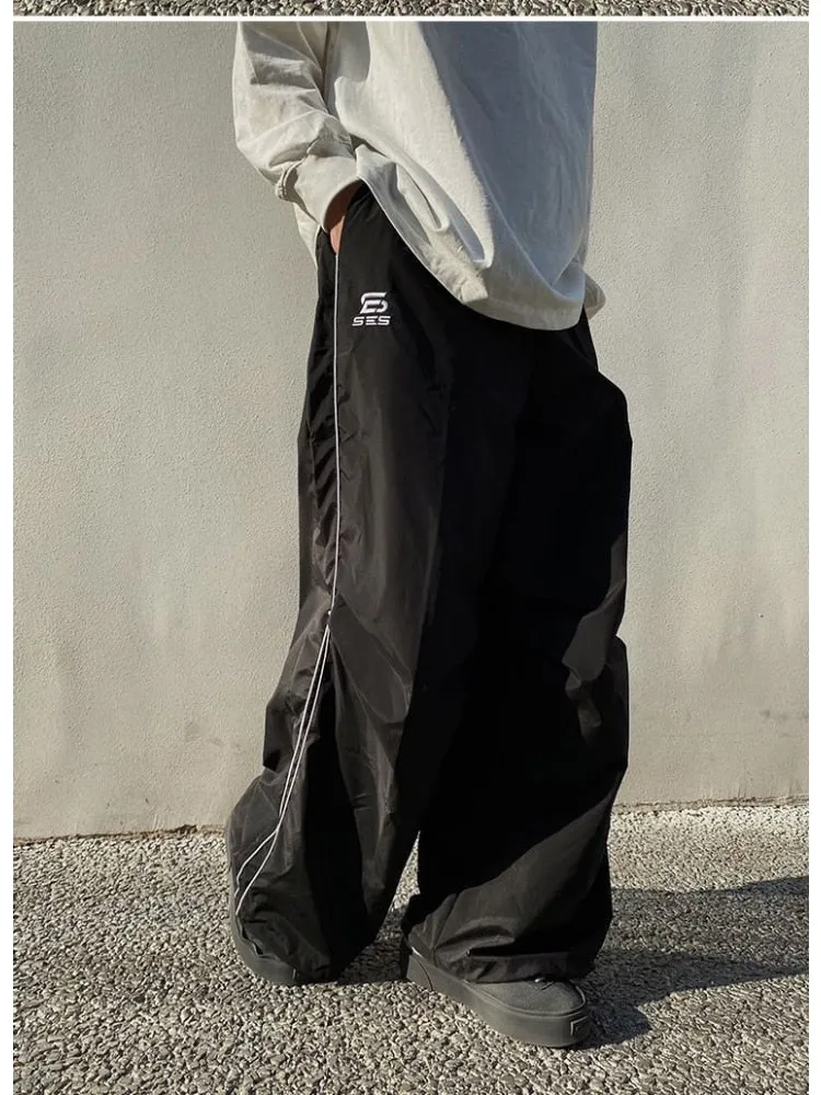 Women Black Wide Leg Oversized Parachute Pants Oversized Casual Trousers
