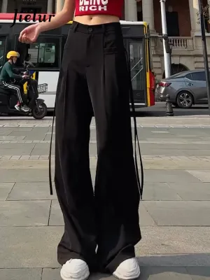 Women Lace-up High Waist Wide Leg Pants Casual Chic Office Pants
