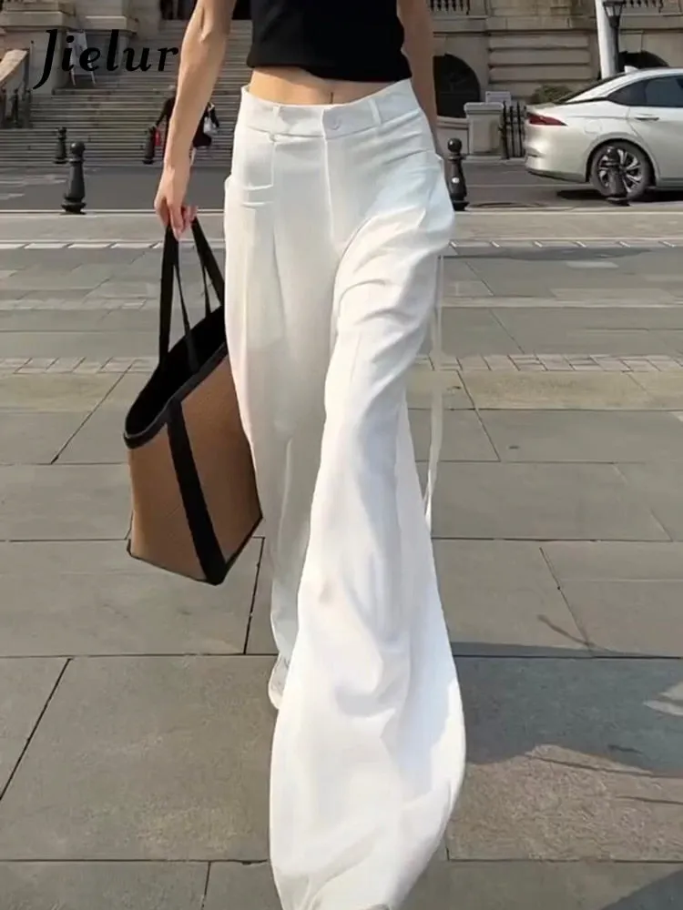 Women Lace-up High Waist Wide Leg Pants Casual Chic Office Pants