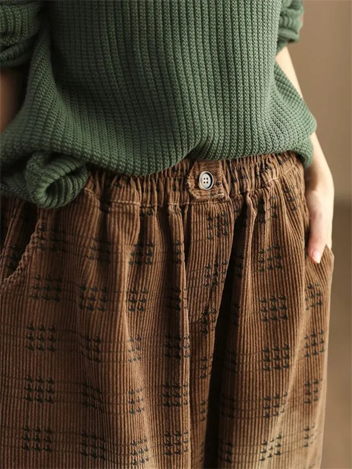 Women's Autumn Retro Plaid Loose Corduroy Long Pants