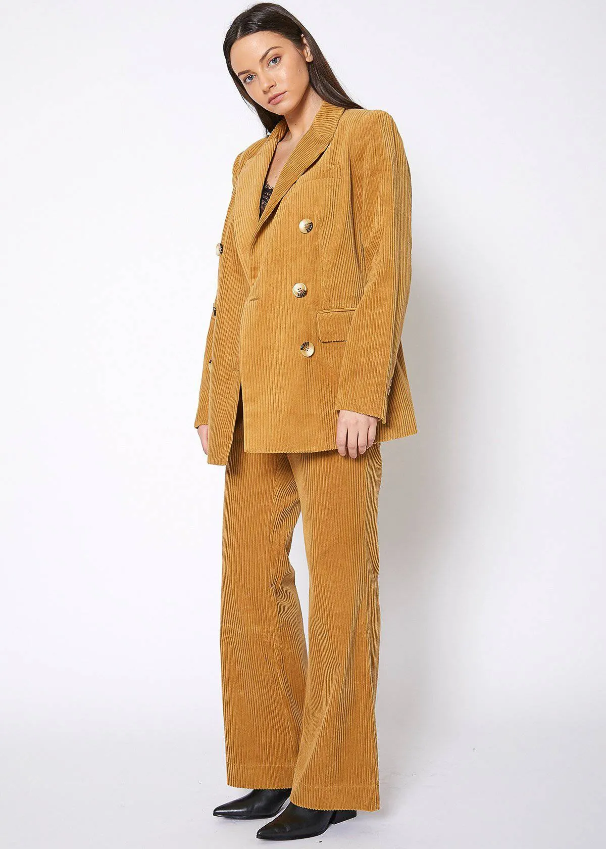 Women's Corduroy Double Breasted Blazer in Dijon by Shop at Konus