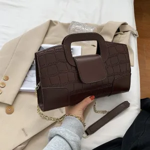 Women's Crocodile Pattern Leather Tote Small Square Bag Fashion Brand Shoulder Messenger Bags Female Black Clutch