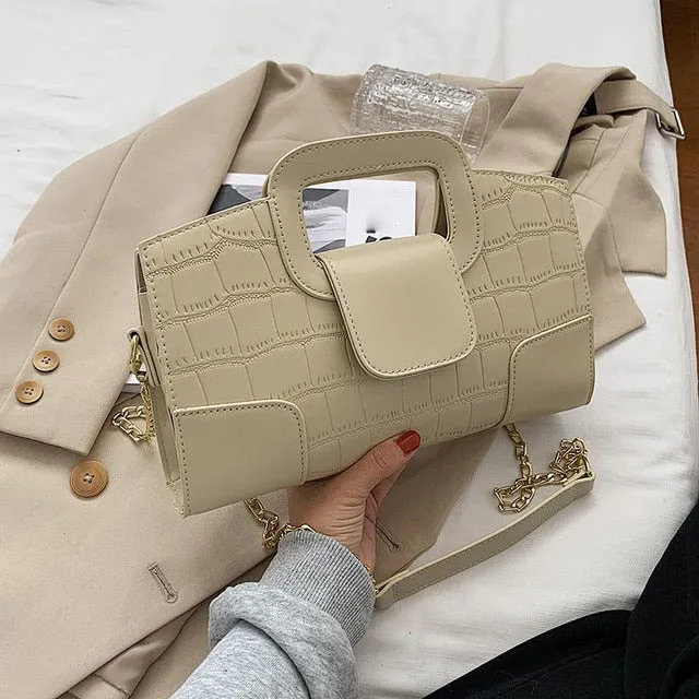 Women's Crocodile Pattern Leather Tote Small Square Bag Fashion Brand Shoulder Messenger Bags Female Black Clutch
