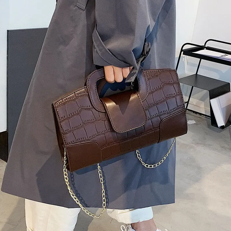 Women's Crocodile Pattern Leather Tote Small Square Bag Fashion Brand Shoulder Messenger Bags Female Black Clutch