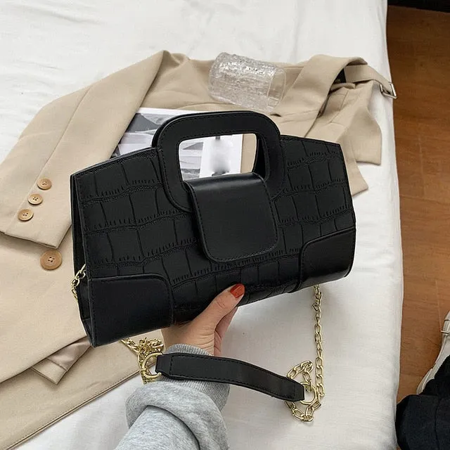 Women's Crocodile Pattern Leather Tote Small Square Bag Fashion Brand Shoulder Messenger Bags Female Black Clutch