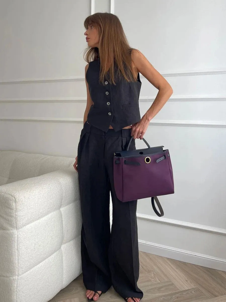 Women's Linen Cotton Chic Vest ＆ Pant Suit Two-Piece Set Office Casual Spring Summer Chic 2-Piece Set