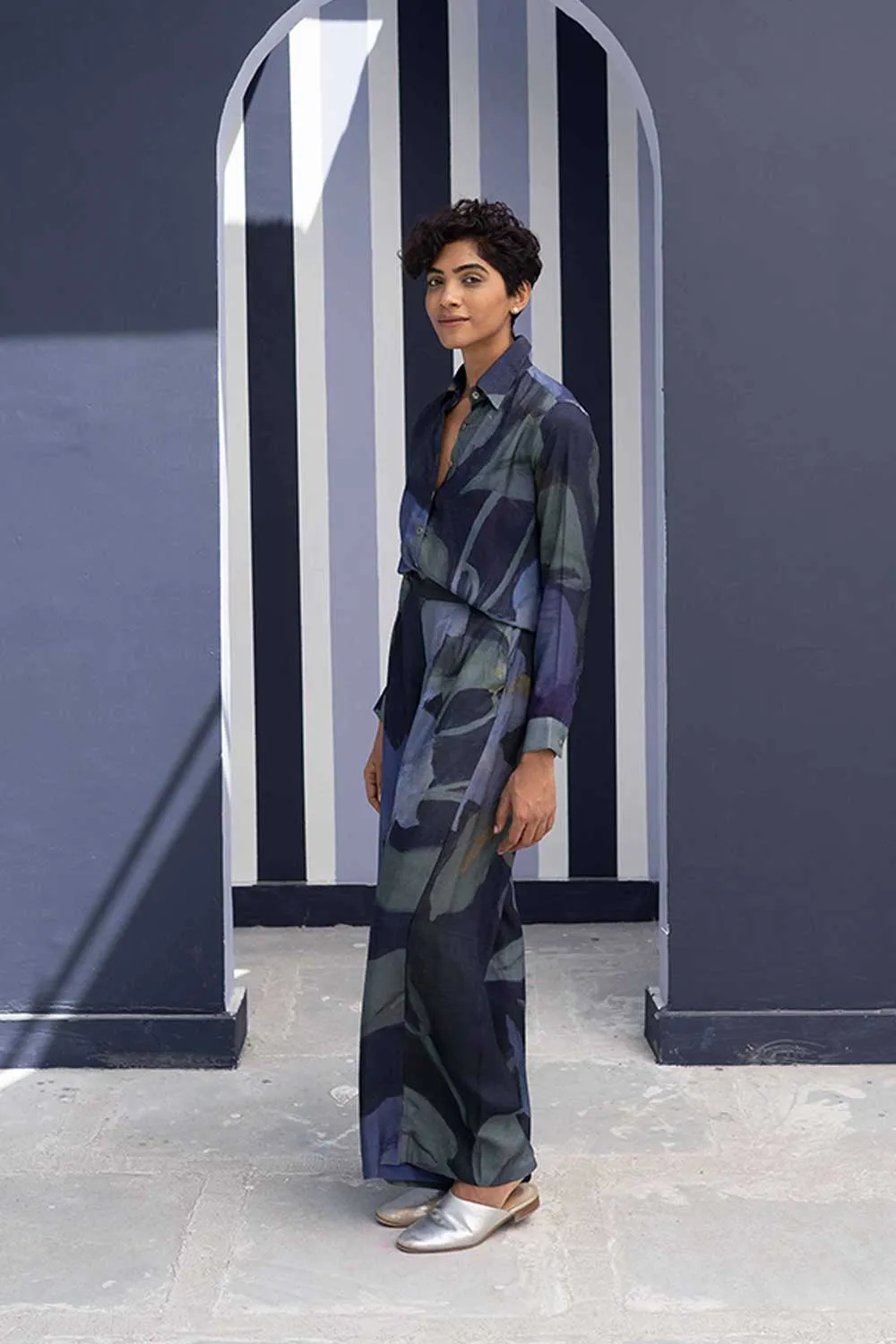 YAM   I   Almeria BABKA CO-ORD 2  (SHIRT & PANTS) SILK BLUE YAMBILLIE22