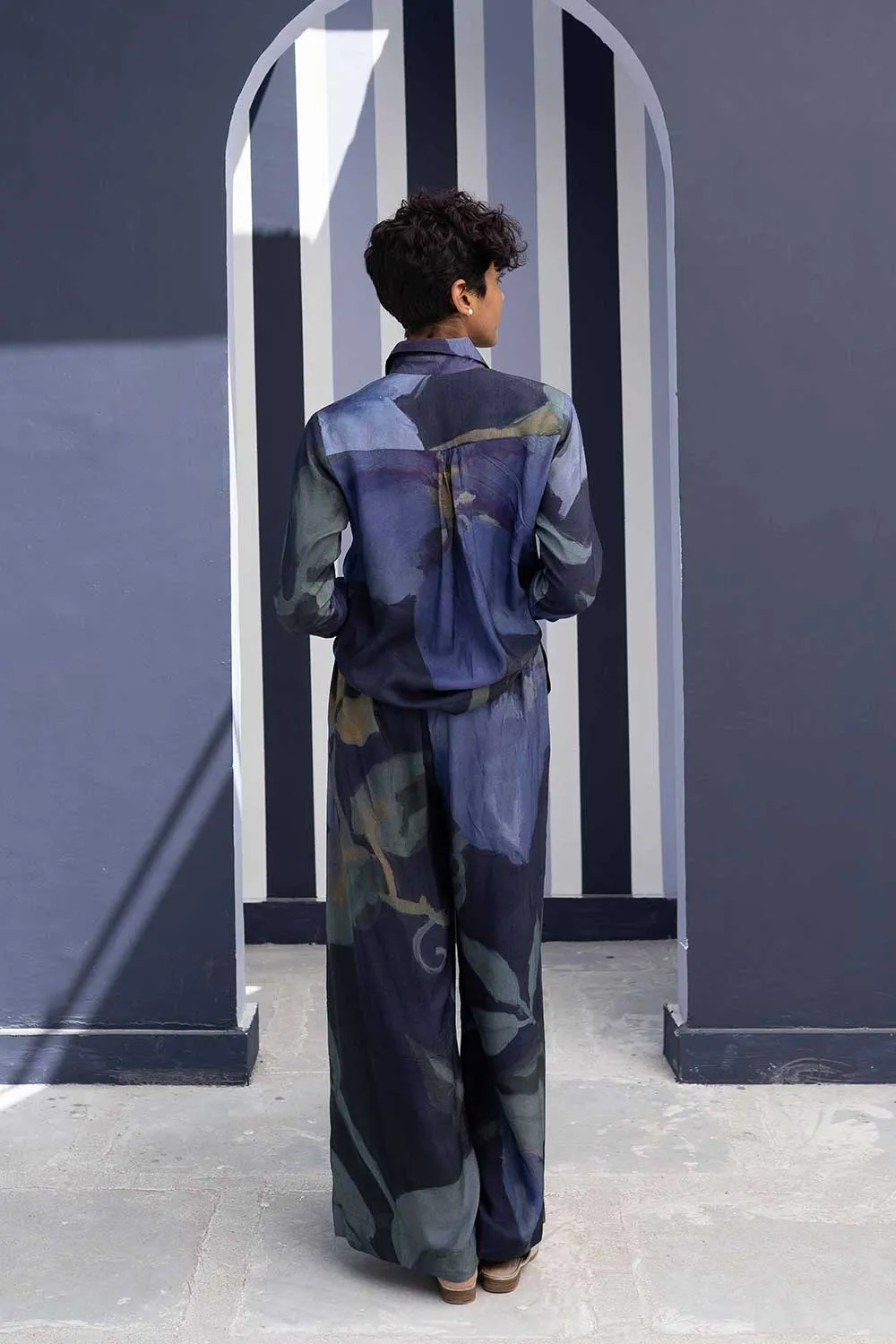YAM   I   Almeria BABKA CO-ORD 2  (SHIRT & PANTS) SILK BLUE YAMBILLIE22