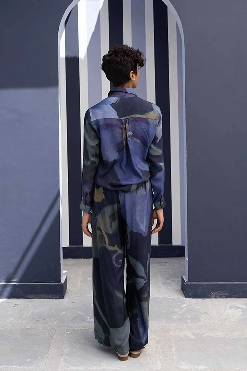 YAM   I   Almeria BABKA CO-ORD 2  (SHIRT & PANTS) SILK BLUE YAMBILLIE22