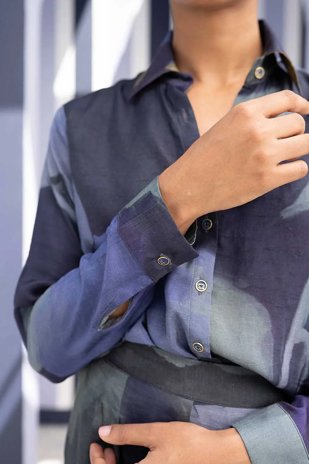 YAM   I   Almeria BABKA CO-ORD 2  (SHIRT & PANTS) SILK BLUE YAMBILLIE22
