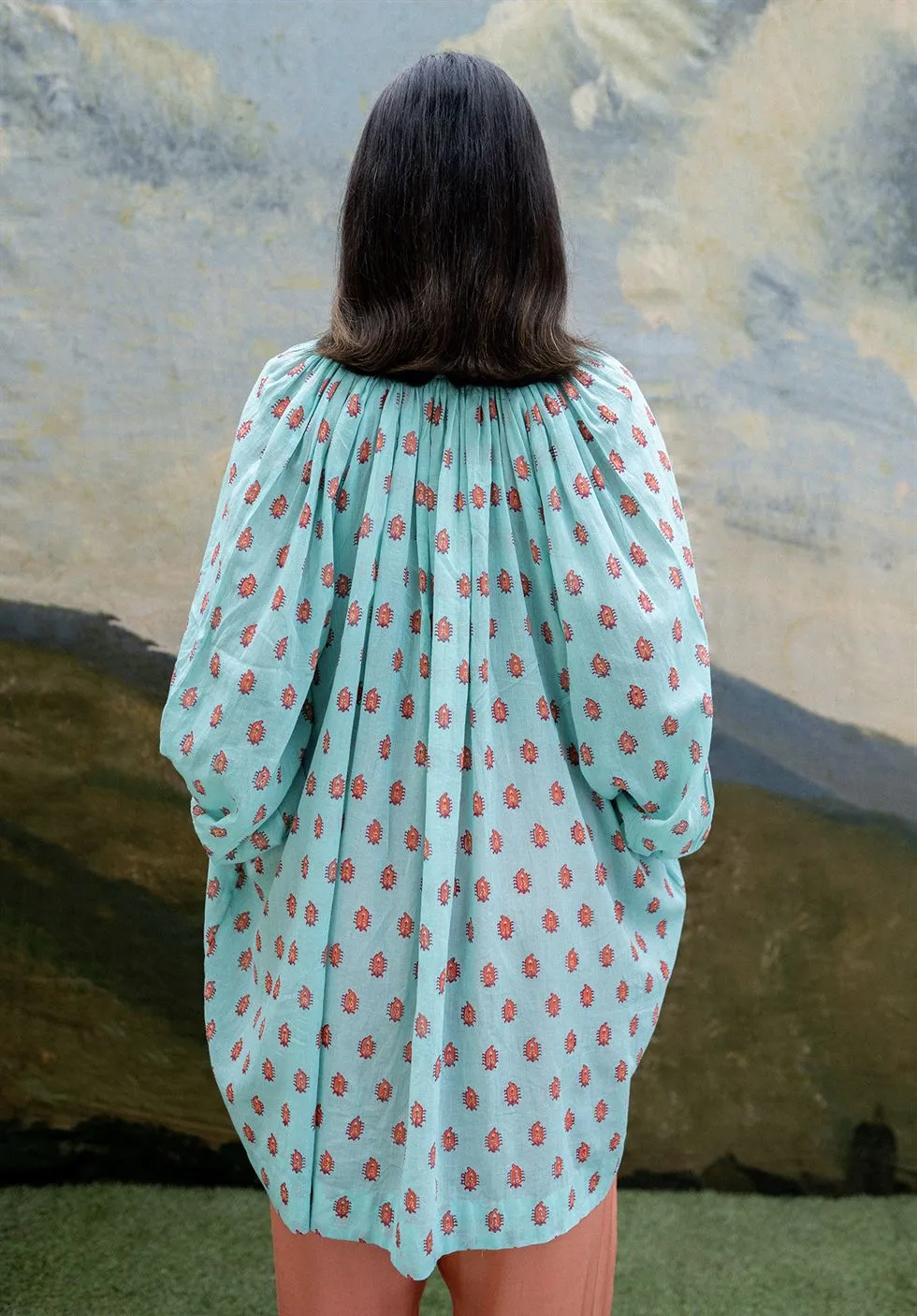 Yam   I   Argentario Sarita Set KURTA SET  MULMUL & SATIN BLUE & PEACH An Indian Summer YAMKU06