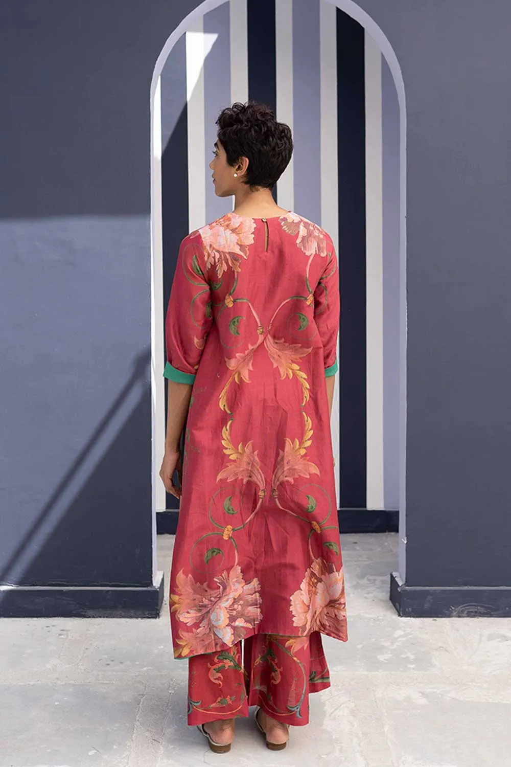YAM   I   Barcelona RANI ROSE KURTA SET 2  (KURTA & PANTS) SILK CHANDERI PINK YAMBILLIE02