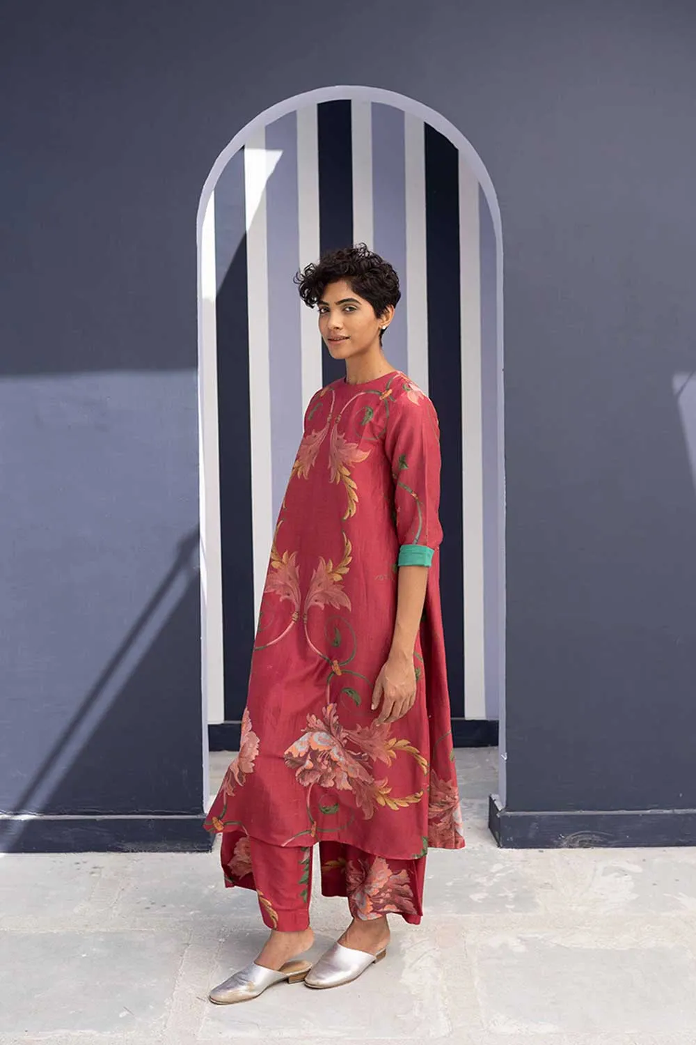YAM   I   Barcelona RANI ROSE KURTA SET 2  (KURTA & PANTS) SILK CHANDERI PINK YAMBILLIE02